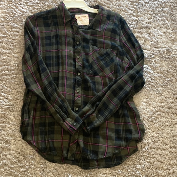 Arizona Jean Company Tops - Arizona Jean Company Green and Purple Plaid Button Down Shirt